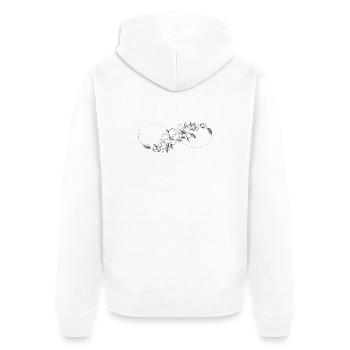 Blumige Kirschblüte und Unendlichkeitszeichen. - Unisex Premium Bio Zip Hoodie - Weiß - Hinten - Thijin (182cm)