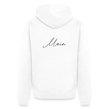 Moin – Black is Back! - Unisex Premium Bio Zip Hoodie - Weiß - Hinten - Thijin (182cm)