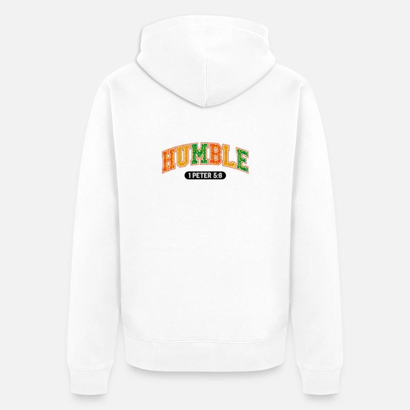 Le message d’humilité 1Pierre 5:6 - Veste à capuche bio Premium Unisexe - blanc