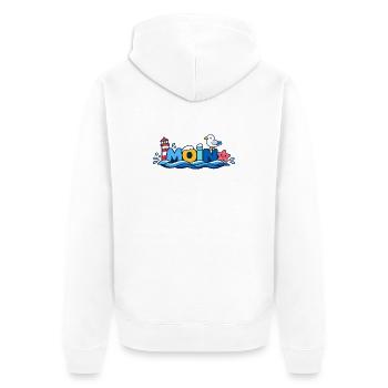 MOIN Möwe Leuchtturm Maritim Bunt - Unisex Premium Bio Zip Hoodie - Weiß - Hinten - Thijin (182cm)