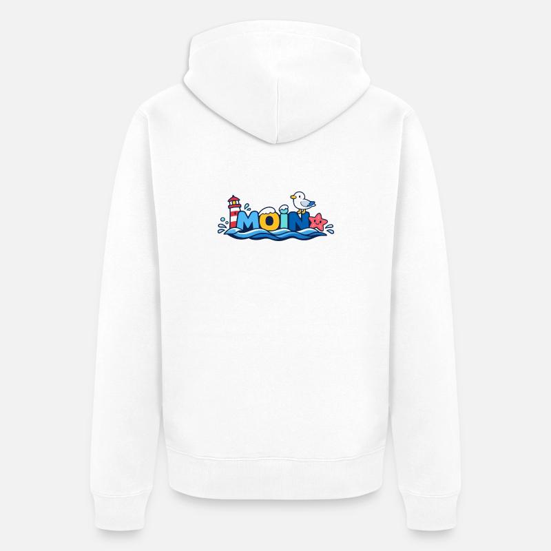 MOIN Möwe Leuchtturm Maritim Bunt - Unisex Premium Bio Zip Hoodie - Weiß