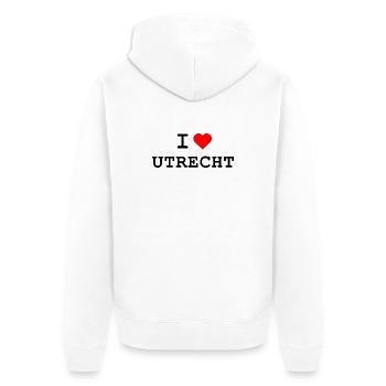 Ich liebe Utrecht - I love Utrecht - Unisex Premium Bio Zip Hoodie - Weiß - Hinten - Thijin (182cm)