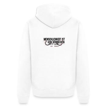 Menschlichkeit Ist Kein Verbrechen Spruch - Unisex Premium Bio Zip Hoodie - Weiß - Hinten - Thijin (182cm)