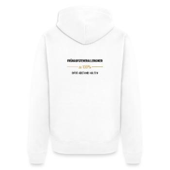 Frühaufsteherallergiker zu 100% - Unisex Premium Bio Zip Hoodie - Weiß - Hinten - Thijin (182cm)