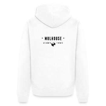 Mulhouse France Coordonnées Gps Globe - Veste à capuche bio Premium Unisexe - blanc - Dos - Thijin (182cm)