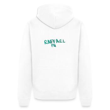Geschenkidee für Raphael  - Unisex Premium Bio Zip Hoodie - Weiß - Hinten - Thijin (182cm)