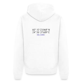 Helsinki Koordinaten - Unisex Premium Bio Zip Hoodie - Weiß - Hinten - Thijin (182cm)