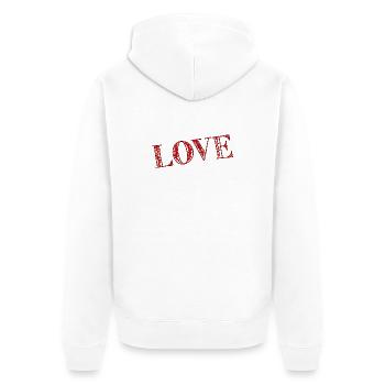 LIEBE. PAAR. GERADE VERHEIRATET. Junggesellinnenabschied. VALENTINSTAG. - Unisex Premium Bio Zip Hoodie - Weiß - Hinten - Thijin (182cm)