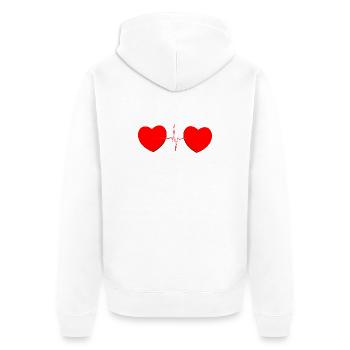 Two Hearts Heartbeat Lifeline – Romantisches rotes Tee - Unisex Premium Bio Zip Hoodie - Weiß - Hinten - Thijin (182cm)