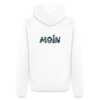 Moin (Vintage Dunkelblau) Guten Morgen Gruß - Unisex Premium Bio Zip Hoodie - Weiß - Hinten - Thijin (182cm)