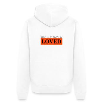 Seen Appreciated Loved zweifarbig - Unisex Premium Bio Zip Hoodie - Weiß - Hinten - Thijin (182cm)