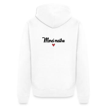 MEISTER. MEISTER. VIELEN DANK. DANKE, MEISTER. MEISTER - Unisex Premium Bio Zip Hoodie - Weiß - Hinten - Thijin (182cm)