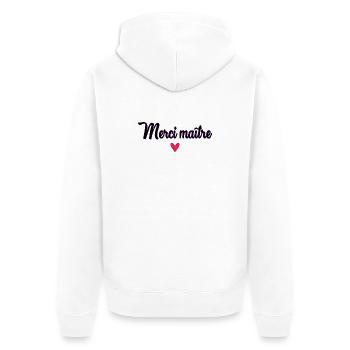 MEISTER. MEISTER. VIELEN DANK. DANKE, MEISTER. MEISTER - Unisex Premium Bio Zip Hoodie - Weiß - Hinten - Thijin (182cm)