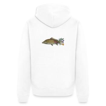 Der Karpfen - Unisex Premium Bio Zip Hoodie - Weiß - Hinten - Thijin (182cm)