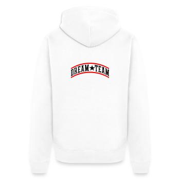 Dream Team Teamwork - Unisex Premium Bio Zip Hoodie - Weiß - Hinten - Thijin (182cm)