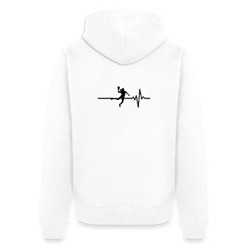 Le handball est ma vie, battement de cœur, Coupe du monde, Championnats d’Europe, DE - Veste à capuche bio Premium Unisexe - blanc - Dos - Thijin (182cm)