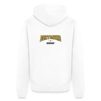 Dortmund Curved Schrift Design - Unisex Premium Bio Zip Hoodie - Weiß - Hinten - Thijin (182cm)