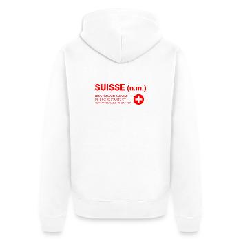 Septante et Nonante Sans Bégayer, fierté suisse - Veste à capuche bio Premium Unisexe - blanc - Dos - Thijin (182cm)