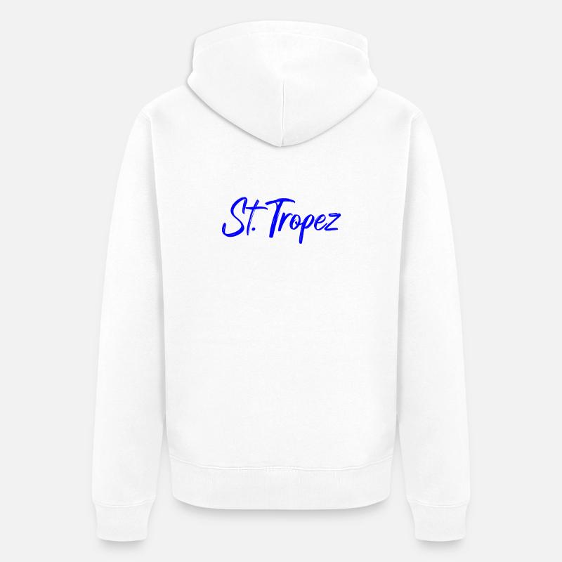 St Tropez Küstenflair Blau Script - Unisex Premium Bio Zip Hoodie - Weiß