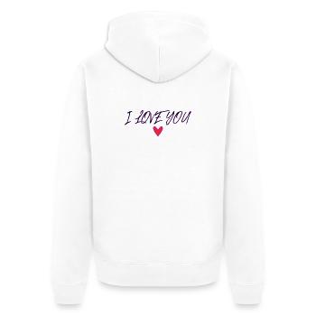 HERZ. PAPA. MAMA. Junggesellinnenabschied. BEBE. KIND. HERZ. FEST - Unisex Premium Bio Zip Hoodie - Weiß - Hinten - Thijin (182cm)