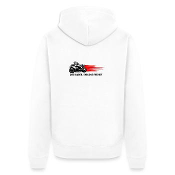 Deux roues, liberté infinie - Édition Moto - Veste à capuche bio Premium Unisexe - blanc - Dos - Thijin (182cm)