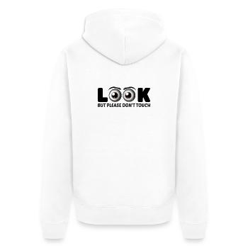 Look But Please Don’t Touch – Lustiges Augen-Desi - Unisex Premium Bio Zip Hoodie - Weiß - Hinten - Thijin (182cm)