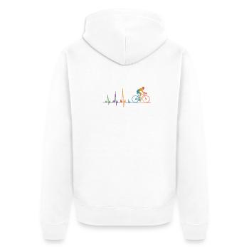 ECG du battement cardiaque du cycliste Cycliste de course coloré - Veste à capuche bio Premium Unisexe - blanc - Dos - Thijin (182cm)