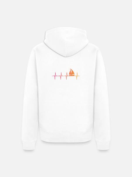 Sunset Sailing Boat Heartbeat Sail - Unisex Premium Organic Zip Hoodie - white