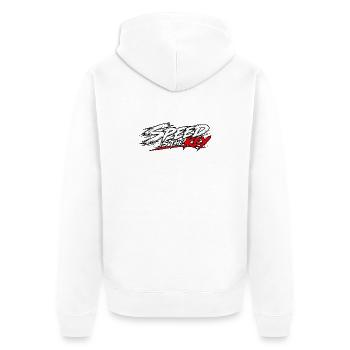 EK-Spruch: Speed is the key - Unisex Premium Bio Zip Hoodie - Weiß - Hinten - Thijin (182cm)