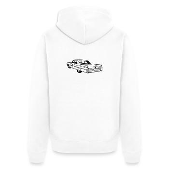Caddy Vektor - Oldtimer, Low Rider - Unisex Premium Bio Zip Hoodie - Weiß - Hinten - Thijin (182cm)