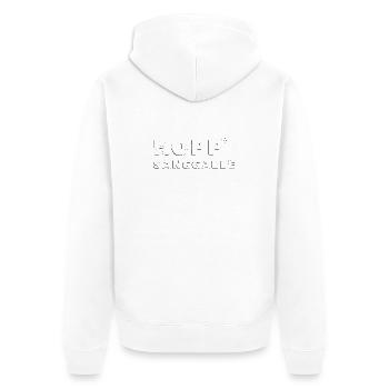 Hopp Sanggalle Kult-Spruch - embossed 3D - Unisex Premium Bio Zip Hoodie - Weiß - Hinten - Thijin (182cm)