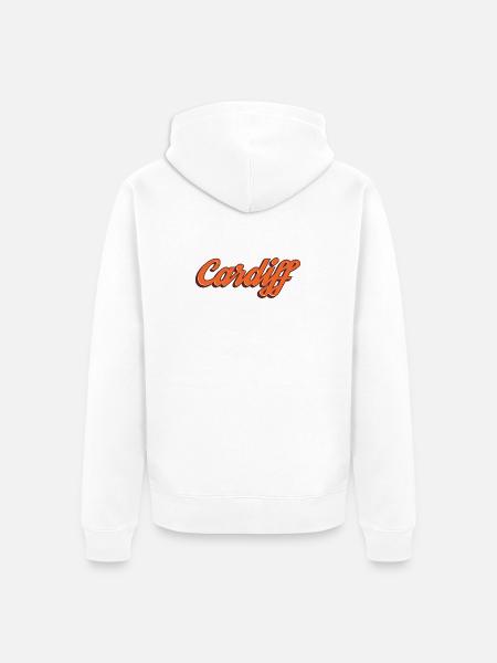 Cardiff Script Orange - Unisex Premium Bio Zip Hoodie - Weiß