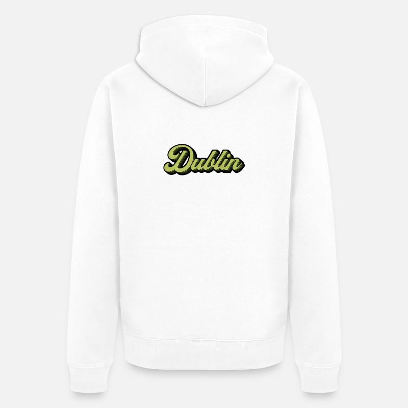 Dublin Retro Script in Lime - Unisex Premium Bio Zip Hoodie - Weiß