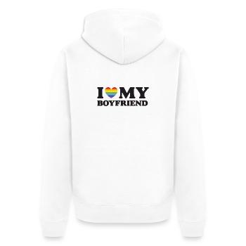Ich liebe meinen Freund - LGBTQ - Unisex Premium Bio Zip Hoodie - Weiß - Hinten - Thijin (182cm)