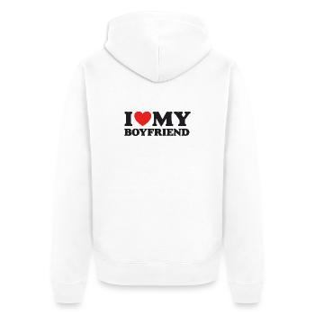 Ich liebe meinen Freund - Unisex Premium Bio Zip Hoodie - Weiß - Hinten - Thijin (182cm)