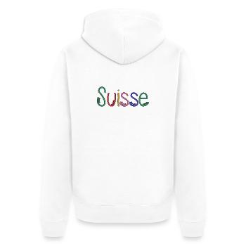 SCHWEIZ. HUMOR. LAND. FLAGGE - Unisex Premium Bio Zip Hoodie - Weiß - Hinten - Thijin (182cm)