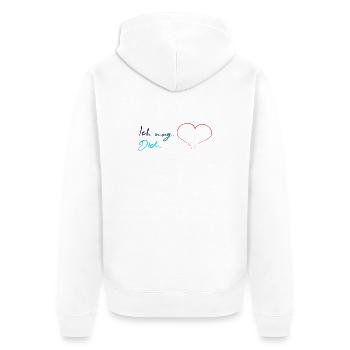 Wenn Du "Ich mag Dich" sagen willst - Unisex Premium Bio Zip Hoodie - Weiß - Hinten - Thijin (182cm)