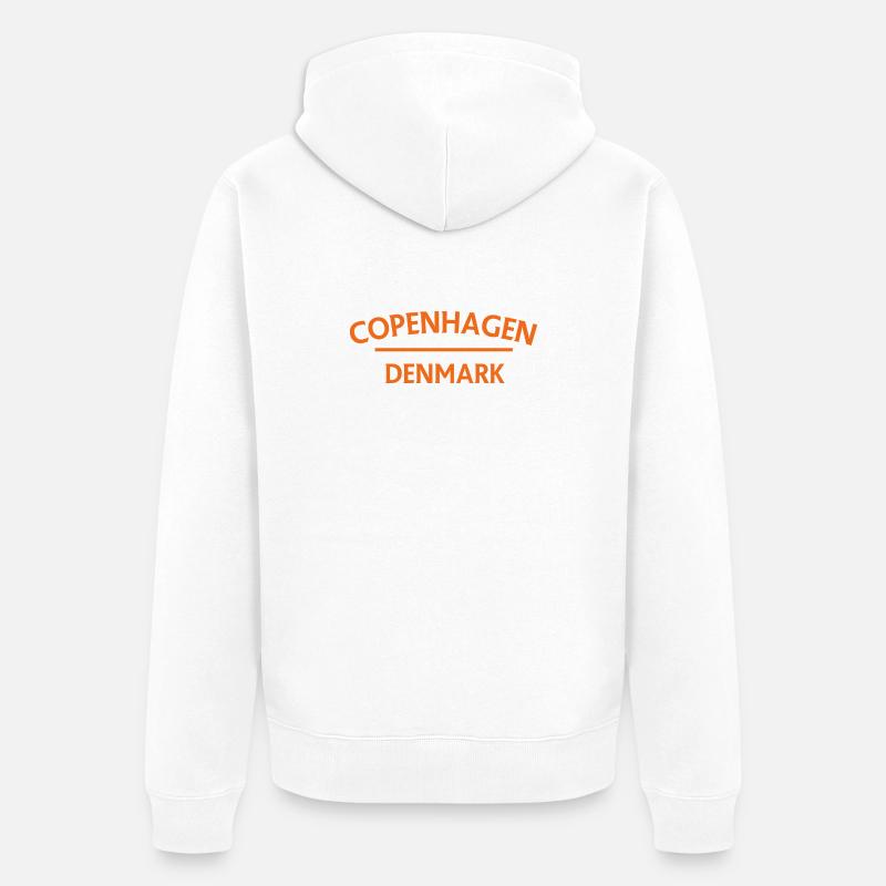 Copenhague – Danemark Textdesign - Veste à capuche bio Premium Unisexe - blanc