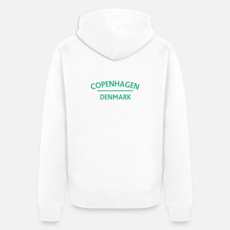 Copenhague – Danemark Textdesign - Veste à capuche bio Premium Unisexe - blanc