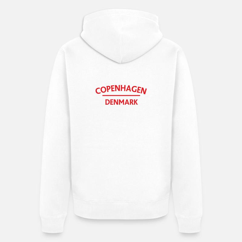 Copenhague – Danemark Textdesign - Veste à capuche bio Premium Unisexe - blanc
