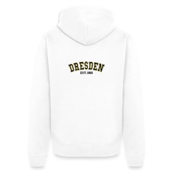 Dresden gegründet 1966 - Unisex Premium Bio Zip Hoodie - Weiß - Hinten - Thijin (182cm)