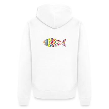 Bunter Fisch | Farbenfrohes Meeresmotiv - Unisex Premium Bio Zip Hoodie - Weiß - Hinten - Thijin (182cm)