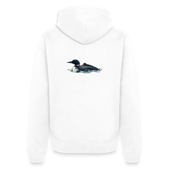 Gemeiner Lote trägt ein Küken auf ruhigem Wasser - Unisex Premium Bio Zip Hoodie - Weiß - Hinten - Thijin (182cm)