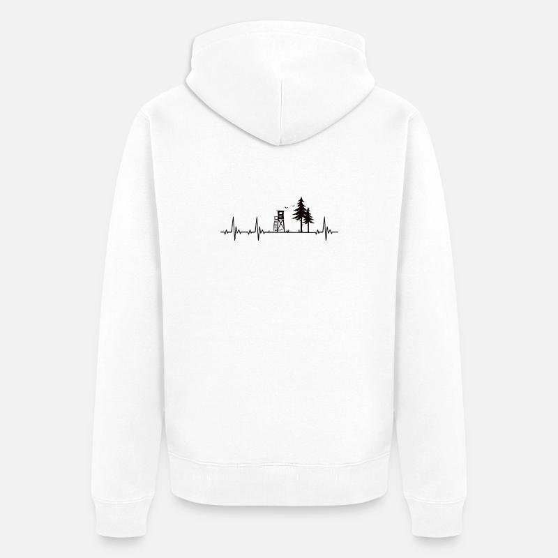 Jäger Herzschlag mit Hochsitz im Wald - Unisex Premium Bio Zip Hoodie - Weiß