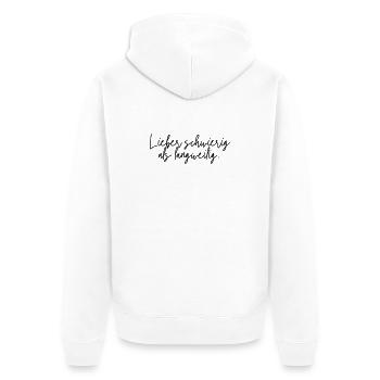 Lieber schwierig als langweilig - Unisex Premium Bio Zip Hoodie - Weiß - Hinten - Thijin (182cm)