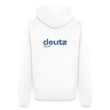 Deutz Köln - Stadtteil - Unisex Premium Bio Zip Hoodie - Weiß - Hinten - Thijin (182cm)