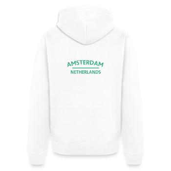 Textdesign Amsterdam – Pays-Bas - Veste à capuche bio Premium Unisexe - blanc - Dos - Thijin (182cm)