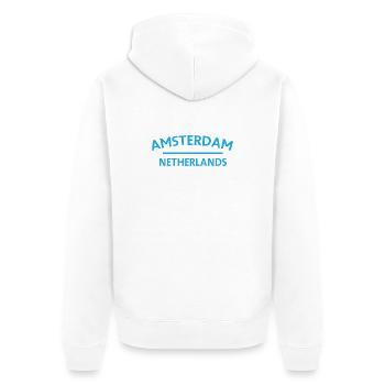Textdesign Amsterdam – Pays-Bas - Veste à capuche bio Premium Unisexe - blanc - Dos - Thijin (182cm)
