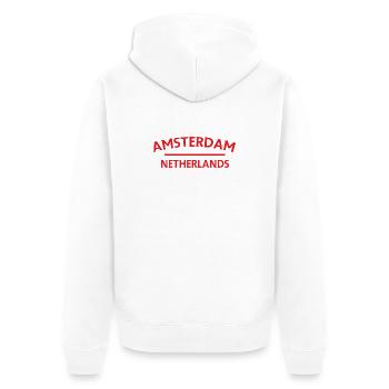 Amsterdam – Niederländisches Textdesign - Unisex Premium Bio Zip Hoodie - Weiß - Hinten - Thijin (182cm)