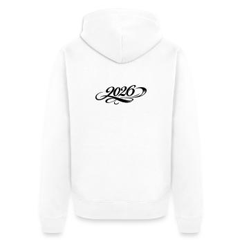 2026 Jahr - Unisex Premium Bio Zip Hoodie - Weiß - Hinten - Thijin (182cm)